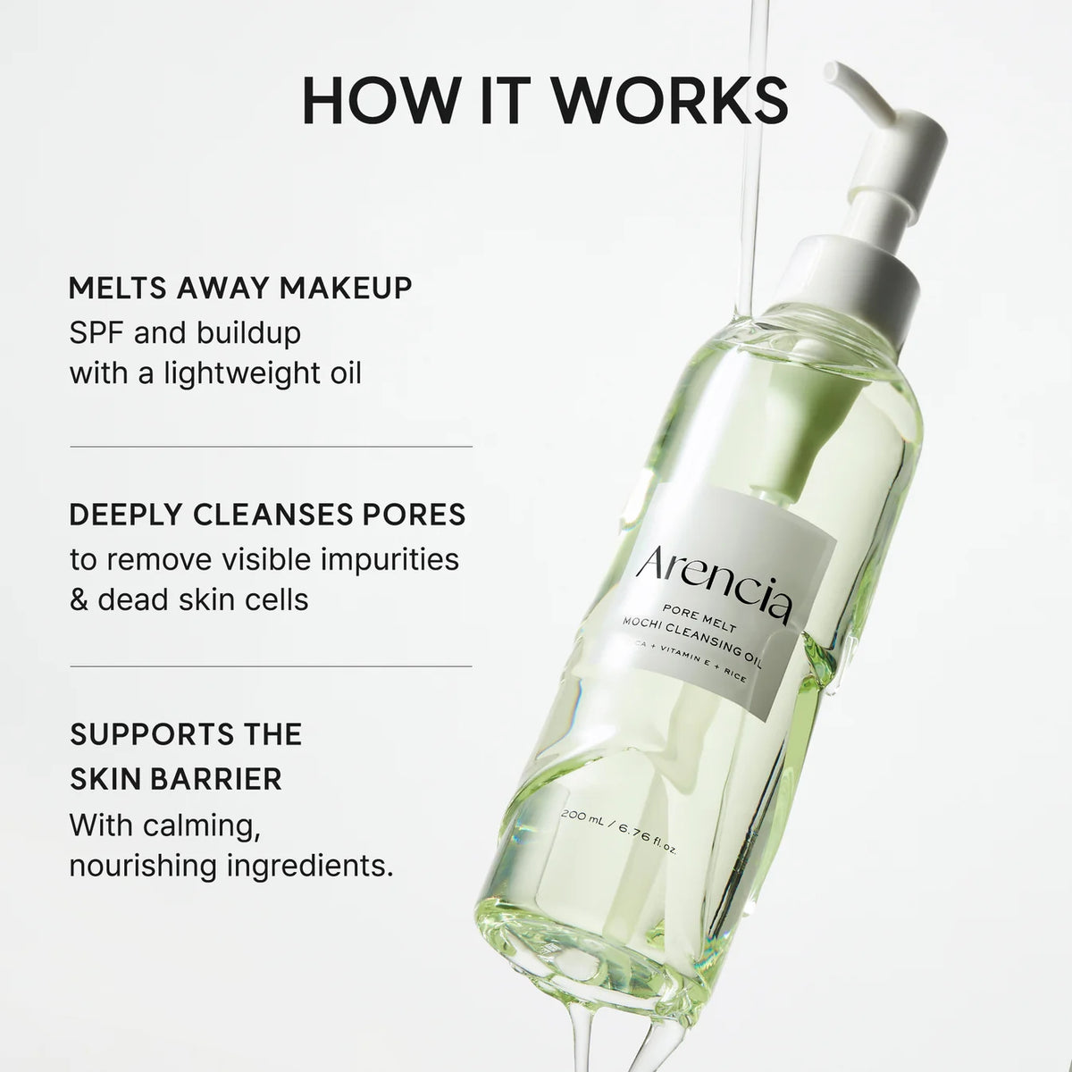 Pore Melt Mochi Makeup-Removing Cleansing Oil, Non-Comedogenic, Rice Amino Acids HD, Vitamin E, Cica, & Ceramide, 6.76 fl oz