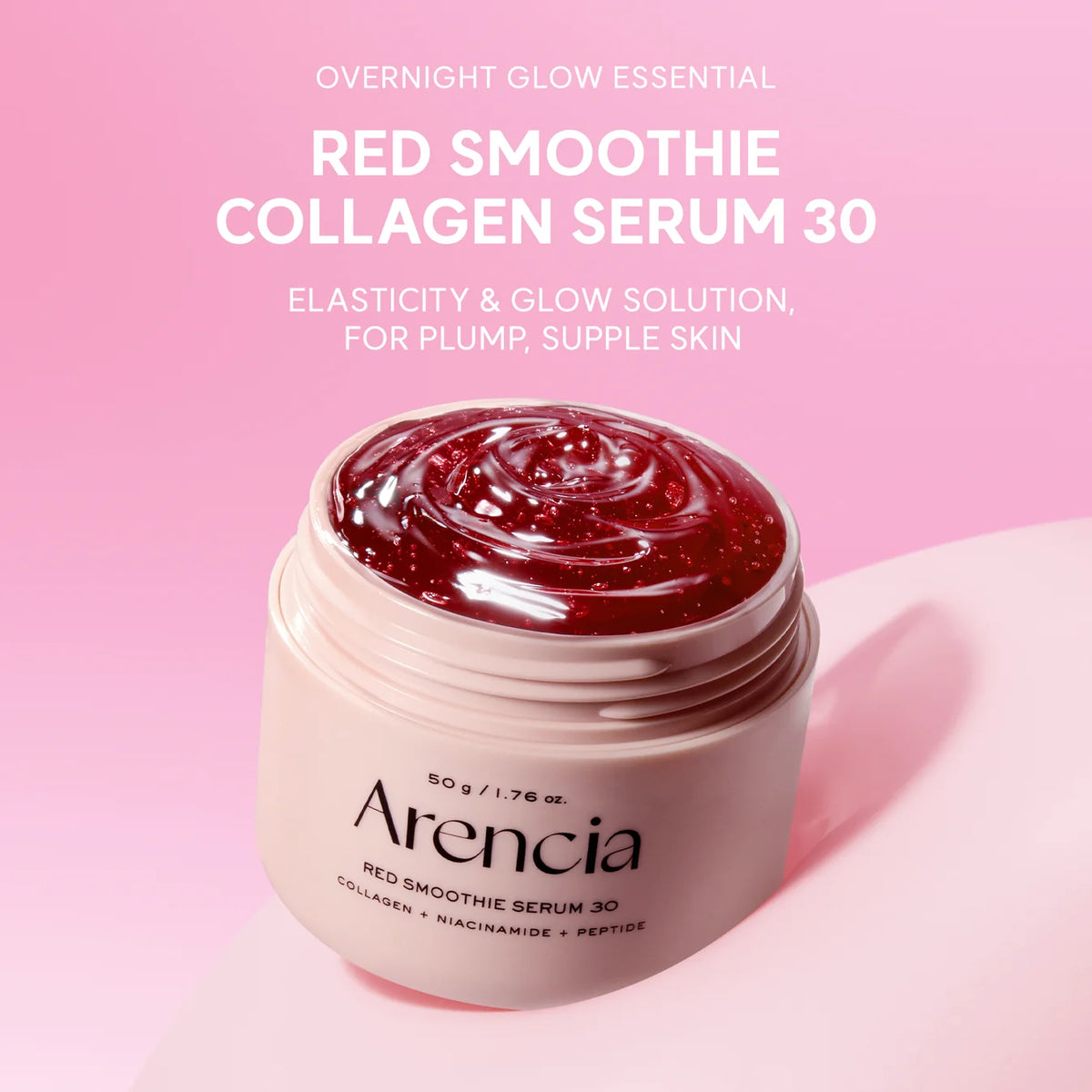 Overnight Red Collagen + Peptide Smoothie Serum, Glowing & Soothing with 30% red collagen, Niacinamide, Peptide, Vitamin E
