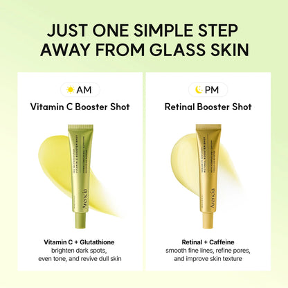 Booster Shot Skin Renewal Duo - Vitamin C & Retinal for Day And Night Brightening, Pore Minimizing, Moisturizing, and Fades Dark Spots | 1.01 fl oz + 1.01 fl oz