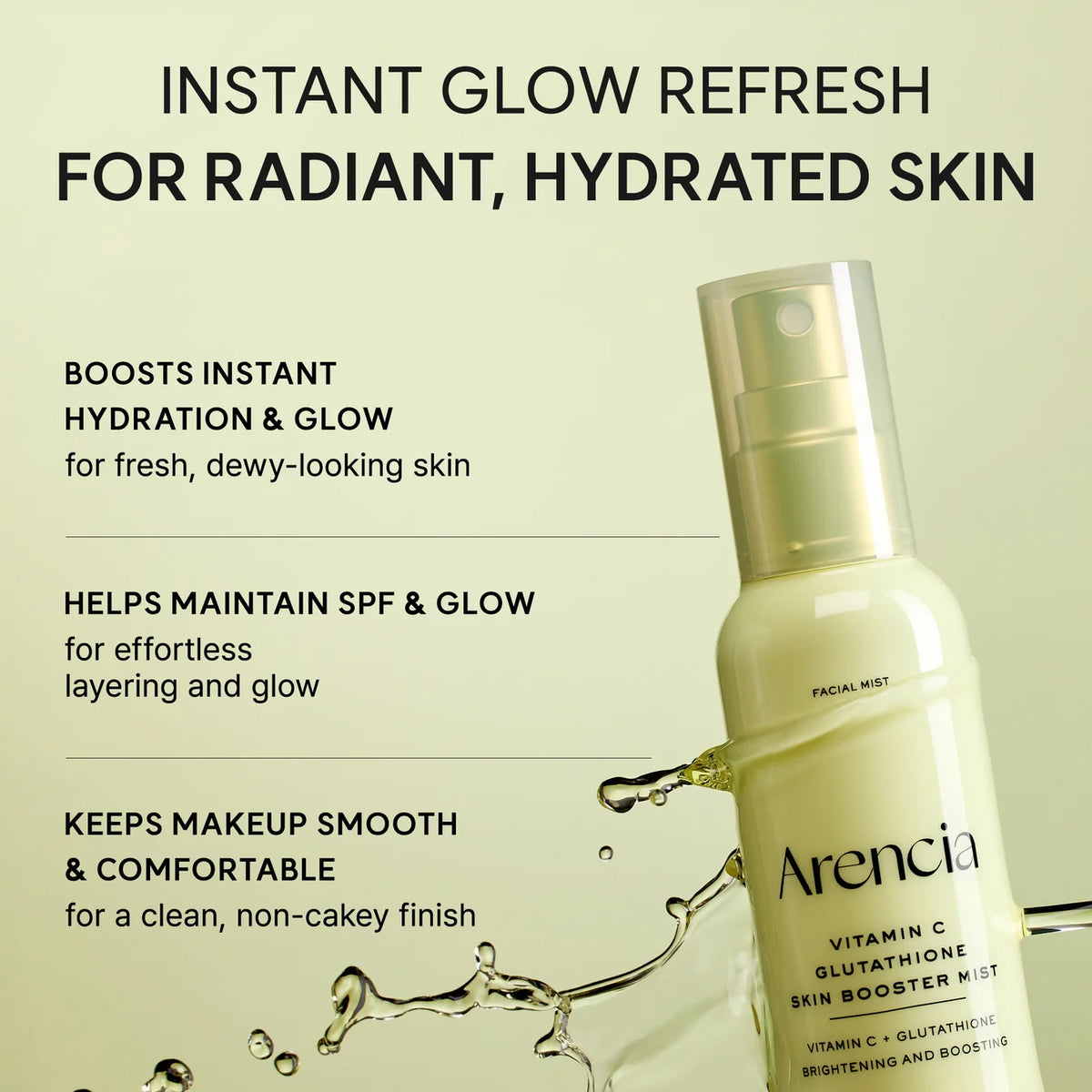 Vitamin C Glutathione Skin Booster Mist, Instant Hydration & Radiant Glow Facial Spray, Makeup-Friendly, Ceramide & Antioxidant Care, 3.38 fl oz