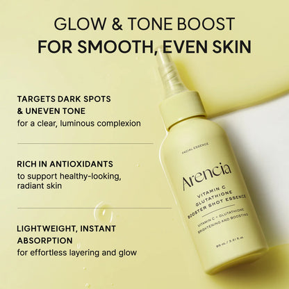 Vitamin C Glutathione Booster Shot Essence, Lightweight Brightening & Dark Spot Care for Radiant, Even-Looking Skin, 3.21 fl oz