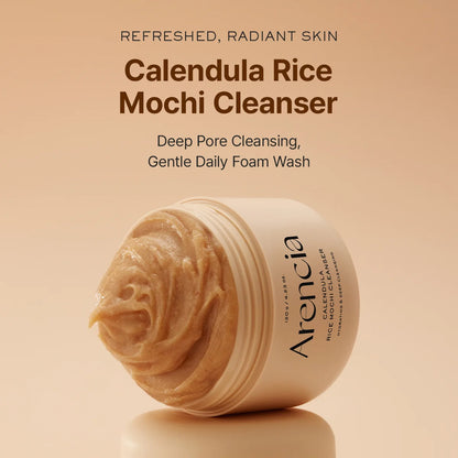 Calendula Rice Mochi Cleanser, Gentle Exfoliating Foam Wash for Sensitive, Dry, Rough Skin, 4.23oz / 120g