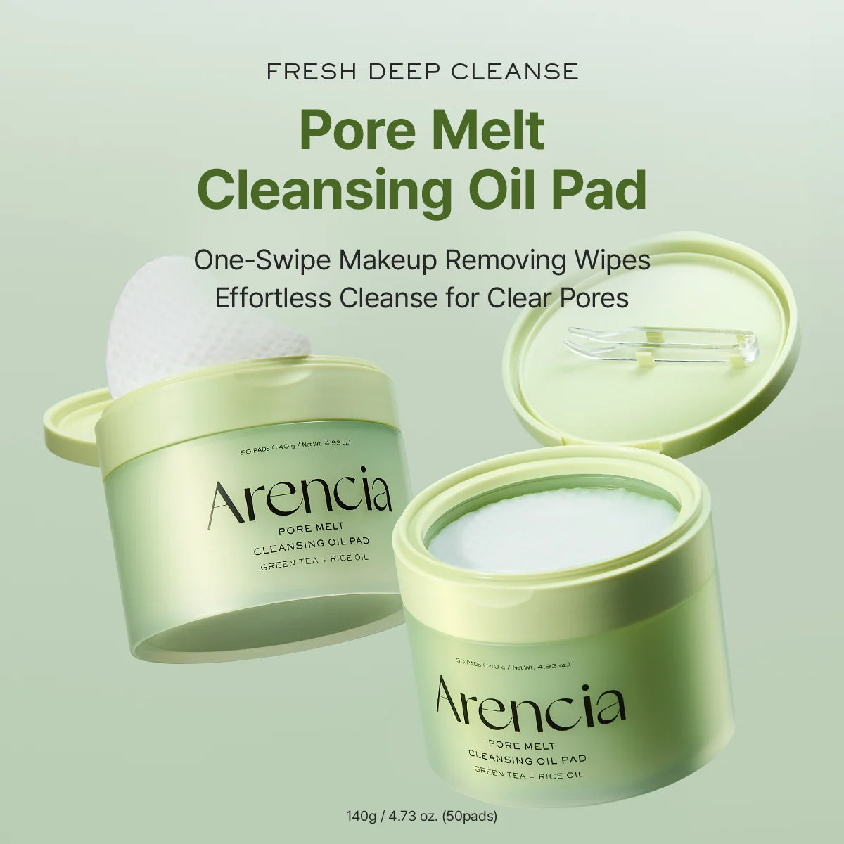 Pore Melt Cleansing Oil Pad, Easy Makeup Removing with Cleansing Wipes with Green Tea, Rice, Ceramide, 4.73 oz. (50 Pads)