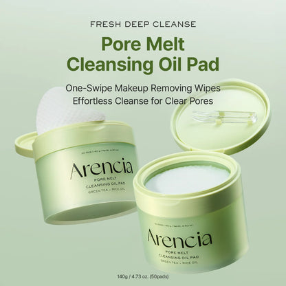 Pore Melt Cleansing Oil Pad, Easy Makeup Removing with Cleansing Wipes with Green Tea, Rice, Ceramide, 4.73 oz. (50 Pads)
