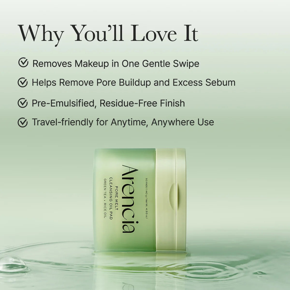Pore Melt Cleansing Oil Pad, Easy Makeup Removing with Cleansing Wipes with Green Tea, Rice, Ceramide, 4.73 oz. (50 Pads)
