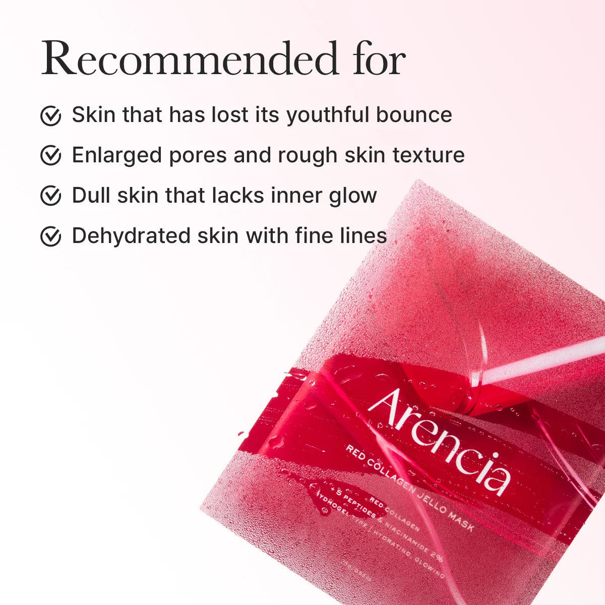 Arencia Red Collagen Jello Overnight Mask, Bouncy, Glow Skin with Red Collagen, Peptides, Niacinamide, 0.88oz x 4ea
