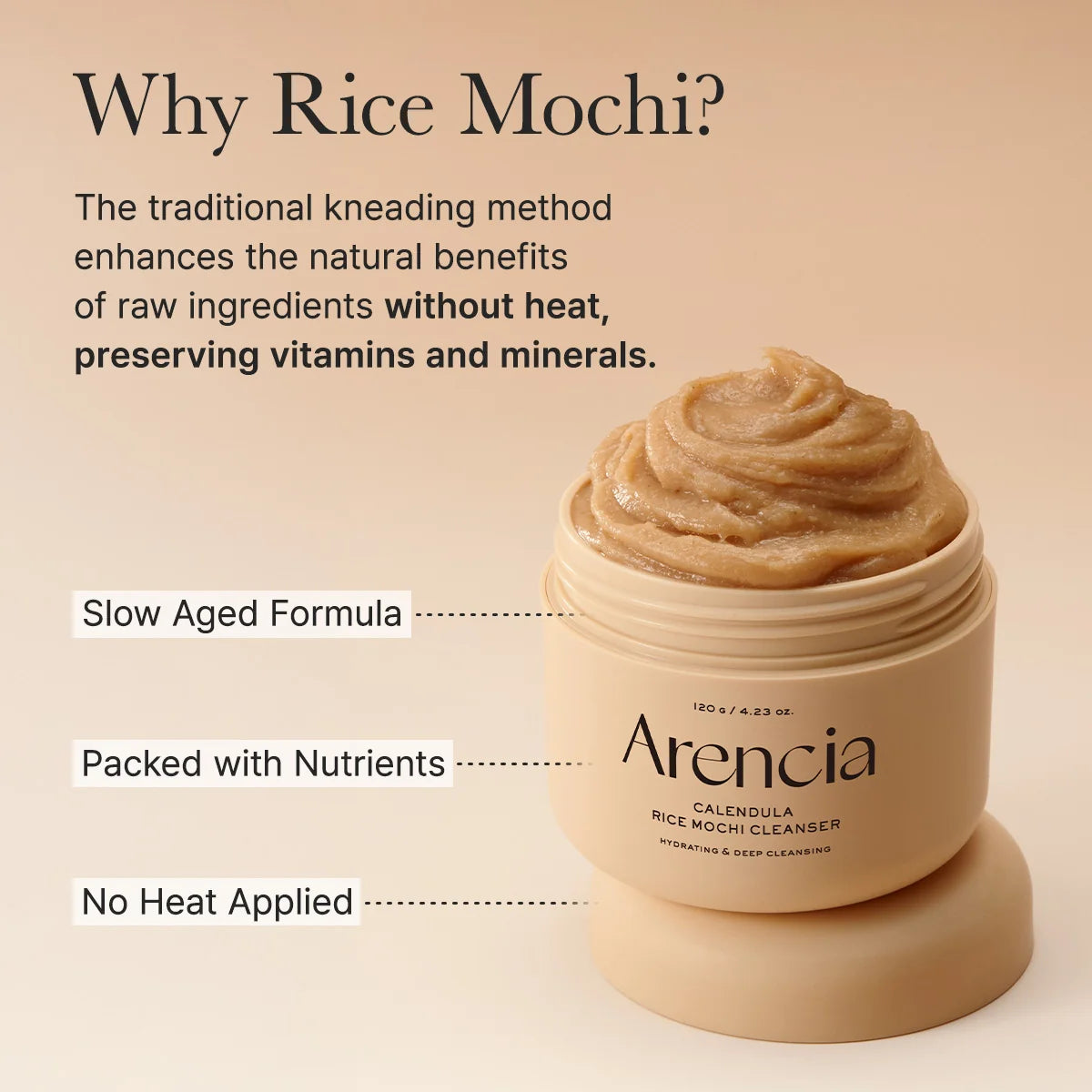 Calendula Rice Mochi Cleanser, Gentle Exfoliating Foam Wash for Sensitive, Dry, Rough Skin, 4.23oz / 120g